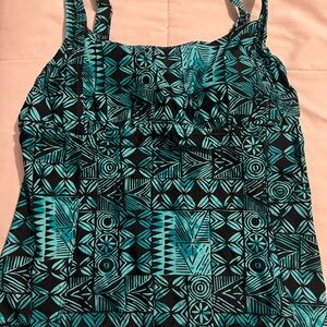 St. John's Bay Teal and Black Swirl swim top